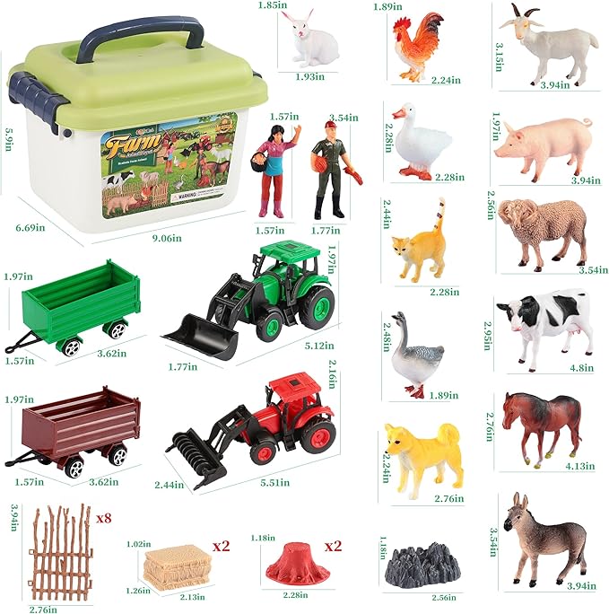 32PCS Farm Playset for Toddlers 1-3 Plastic Animal Figures Toys Double Farm Tractor Toys for Kids 3-5 Storage Box Ideal Festivals Birthday Gift