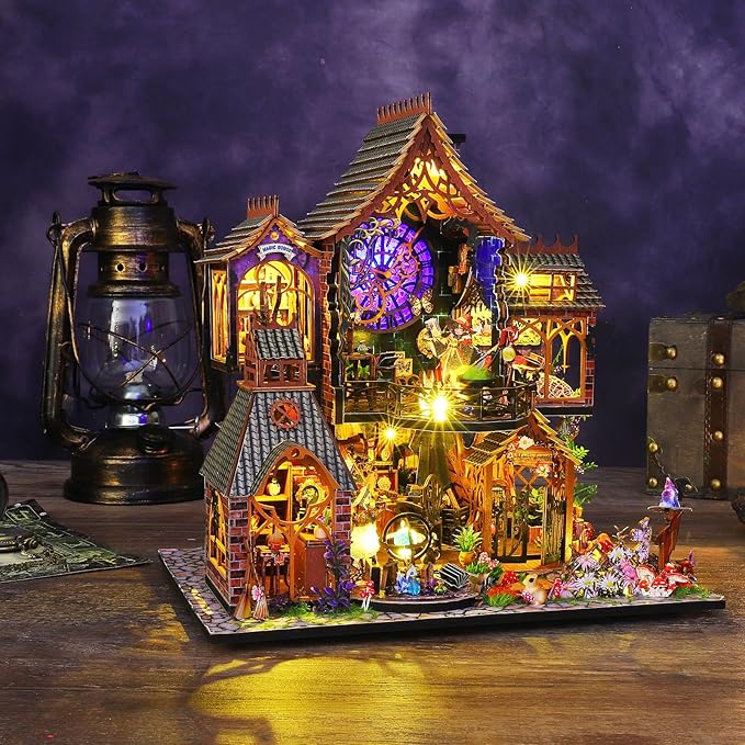 CUTEROOM DIY Miniature House Kit, Wooden Dollhouse Kit with LED Magic Tiny House Kits for Women Adult Best Birthday Gifts (Magic Spirit)