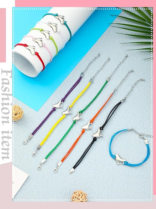 Funtery 24 Pcs Ice Skating Party Favors Colorful Ice Skating Bracelet Skater Birthday Gifts Sports Goodie Items Bulk for Women Men Skater Lover