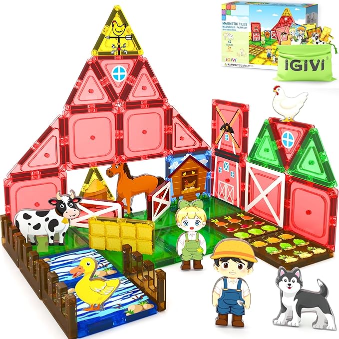 42PCS Magnetic Tiles Farm Animals Toddler Toys, STEM Magnet Building Blocks for Kids Ages 3-5 4-8 5-7, Preschool Montessori Sensory Toys Gifts for 3 Year Old Boys & Girls