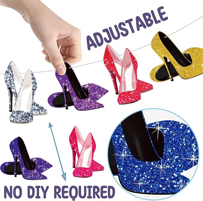 High Heel Banners 2Pcs High Heels Party Decorations Girls Engagement Party Supplies Stiletto Shoes Cutout Banners for Makeup Night Wedding Bridal Shower Decor