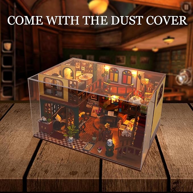DIY Miniature House Kit, Dollhouse Kit with Light and Dust Cover, Mini House Building Kits for for Adult to Building, Christmas Home Decorations Gifts for Family and Friends, Retro Loft