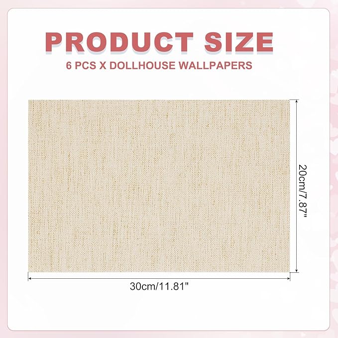 uxcell 6 Sheets Miniature Dollhouse Wallpaper, Linen Texture Self-Adhesive PVC Flooring Wall, Mini Wall Decor for Dollhouse Sand Table Model Accessories 11.81 x 7.87 Inch (Khaki)