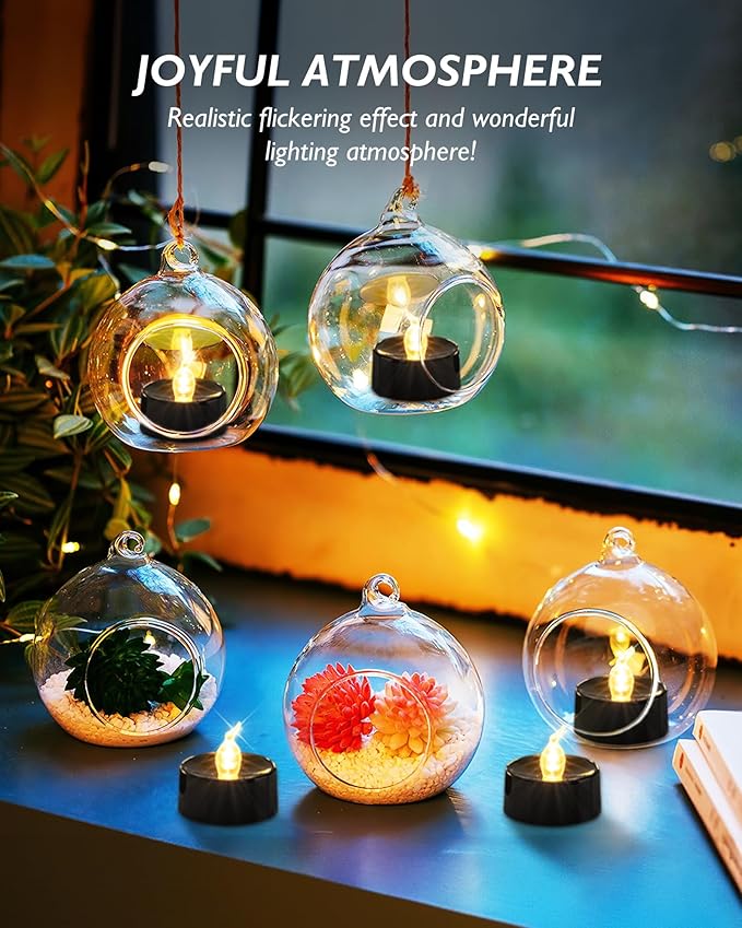 BEICHI Black Candles, 24-Pack Tea Lights Battery Operated, Flameless Fake Candle Flickering, Halloween LED Candle Tea Lights for Fall Holiday Decor, Theme Party, 1.4" D X 1.3''H- Warm White Light