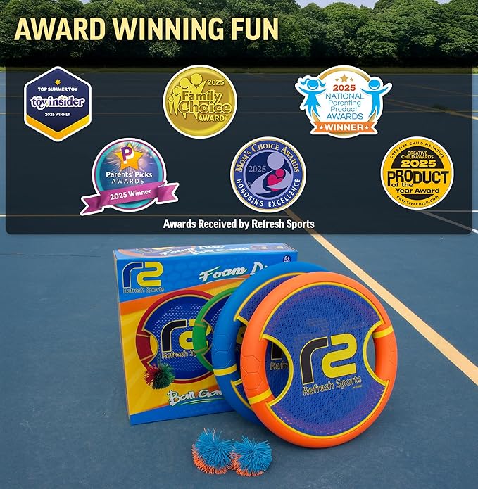 Fun Bouncy Paddle & Stringy Ball Toss & Catch Game - Easy to Use for Kids All Ages - Soft Foam Design for Safe Play Indoors or Outdoors - Also Works as Flying Disc - Great Gift Idea for Boys & Girls