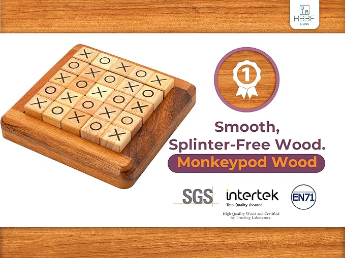 BSIRI Pushing Me Wooden Tic Tac Toe Game- Tabletop Board Games for Farmhouse Decor, Coffee Table Decor, Unique Gifts Fun Gifts for Adults. Perfect for Game Night,Family Games (5 Inch)