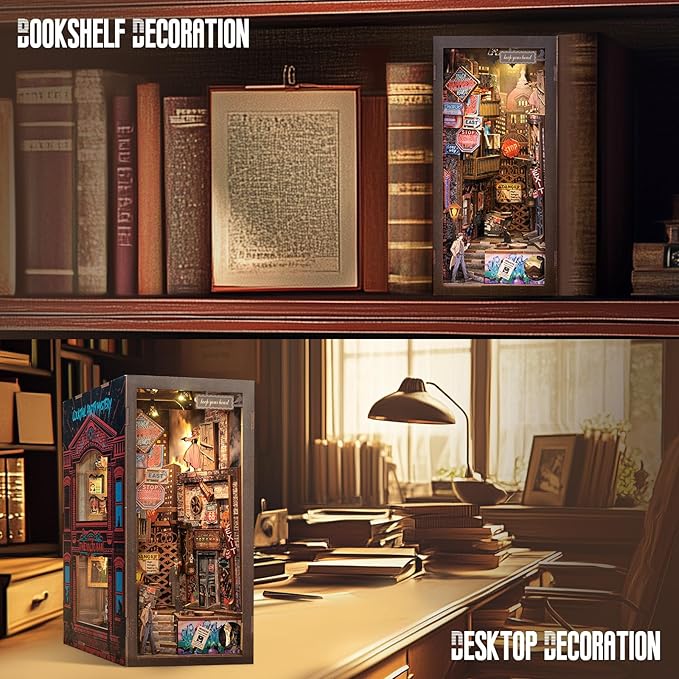CUTEBEE Book Nook Kit - DIY Miniature House Dollhouse Kit for Adult and Teens, Booknook Bookshelf Decor Alley Model Build with LED Light, Gifts for Family and Friends (The Long Goodbye)