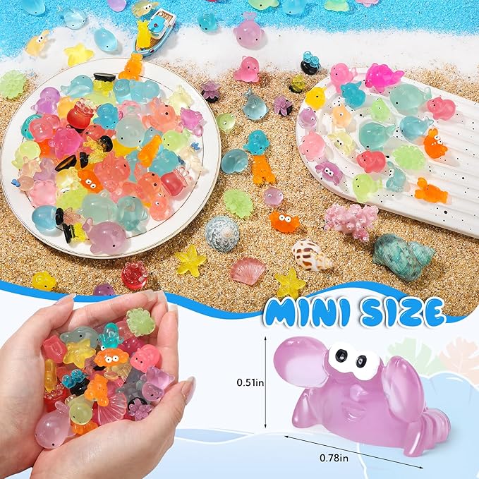 180 Pcs Luminous Mini Resin Animals Miniature Animal Figurines 45 Styles Glow in Dark Tiny Animals Figures Bulk to Hide Mini Figurines Dollhouse Decor Fairy Garden Accessories Micro Landscape Decor
