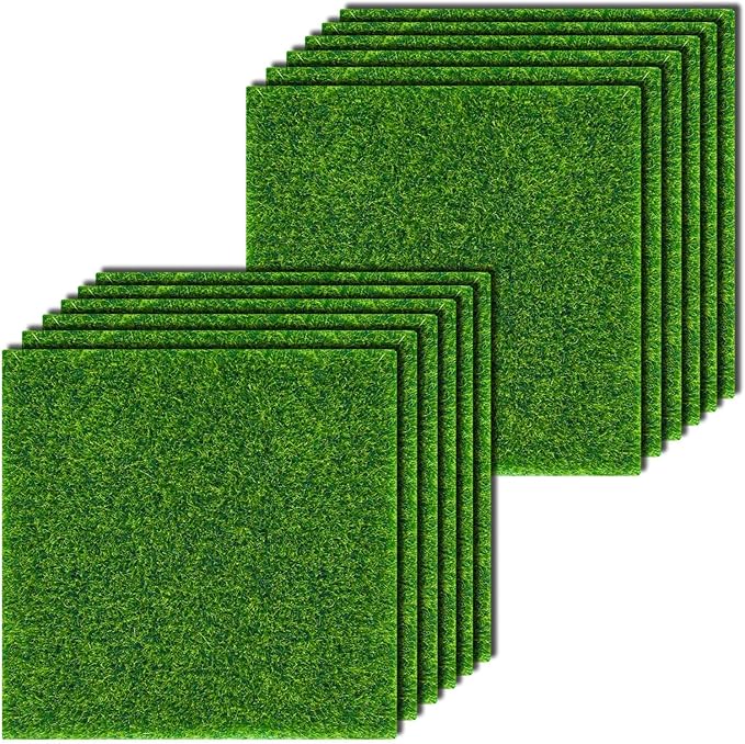 12 Pack Fairy Garden Grass 6 x 6 Inches Miniature Artificial Craft Grass for Dollhouse Ornament DIY Decoration