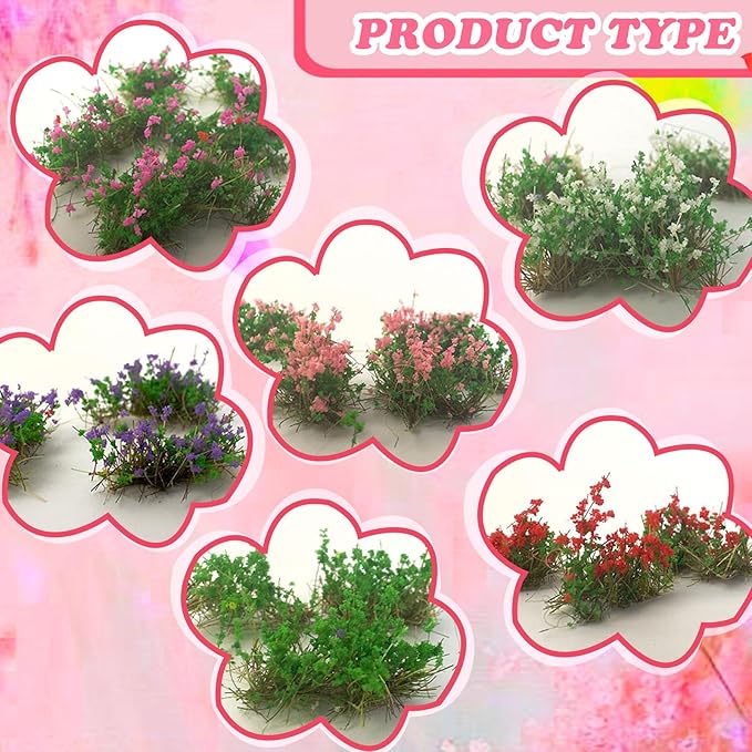 Warmtree Hand Torn Model Grass Tufts Flower Cluster for Miniature Scenery Applicable for N & HO Scale for Train Layouts,Diorama Supplies,and Architectural Models (Red)