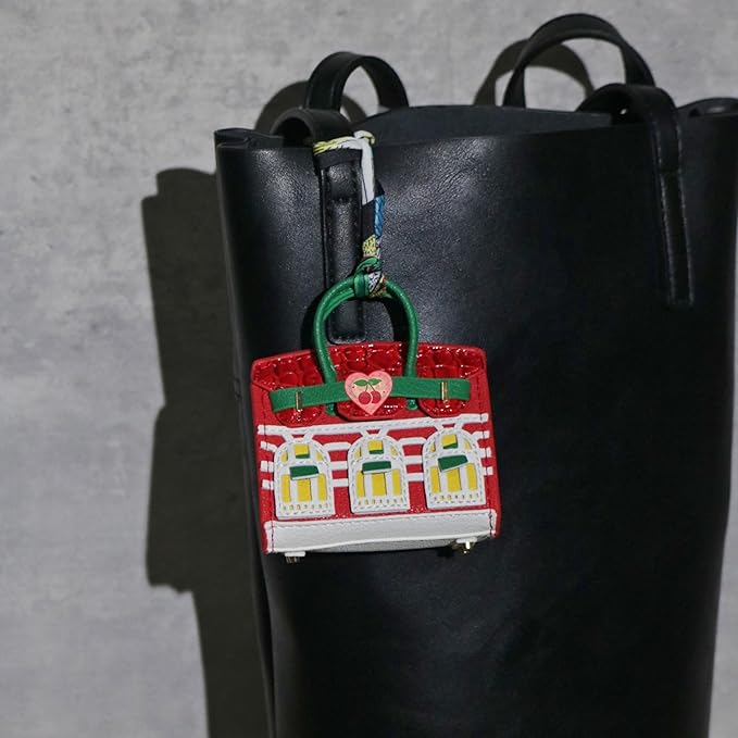 Buyborgood Women's 2 PCS Mini Tote Bag Charms Keychain Pouch Small Coin Purse Wallet (Red + Green)