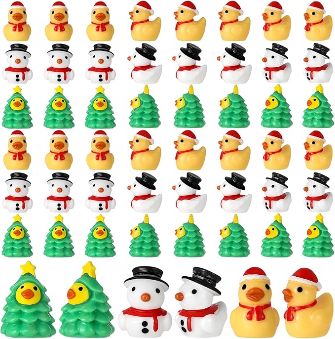 60 Pcs Christmas Resin Ducks, Novelty Mini Resin Ducks, Snowman Duck, Christmas Tree Duck, Xmas Party Favor Holiday Stocking Fill Stuffers