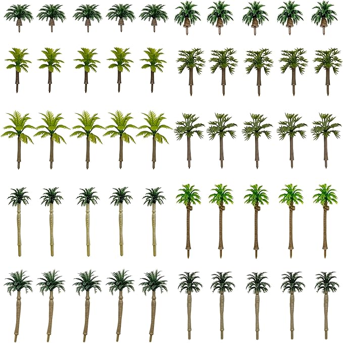 Cayway 50 PCS Model Trees Coconut Palm Model Trees, Mixed Model Trees for Model Train Railway Architecture Diorama DIY Scenery Landscape