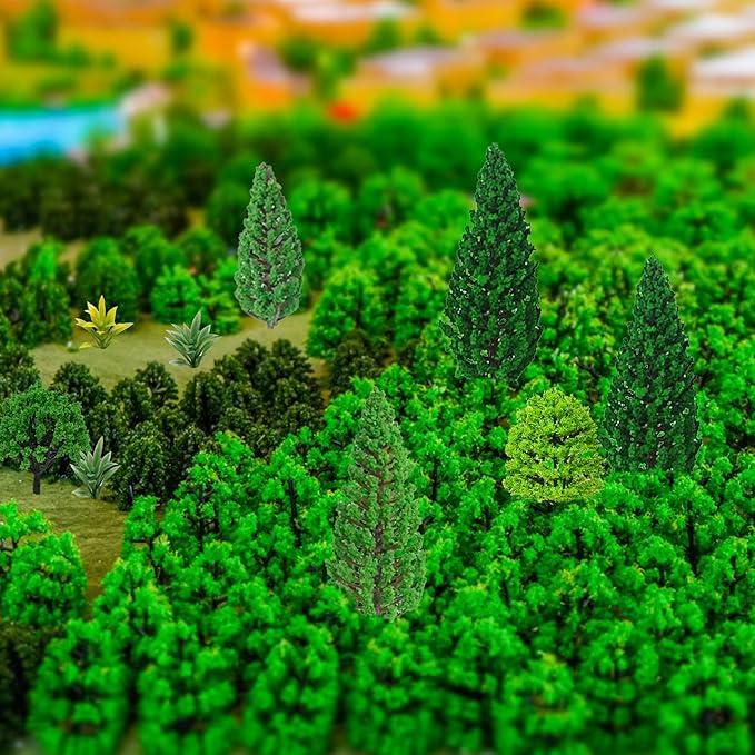 MOMOONNON Model Trees 1.1-5.1inch Mixed Diorama Green Model Trees Colorful Grass Architecture Mini Trees for Crafts Building Model Railway Scenery Landscape Supplies (Style 01)