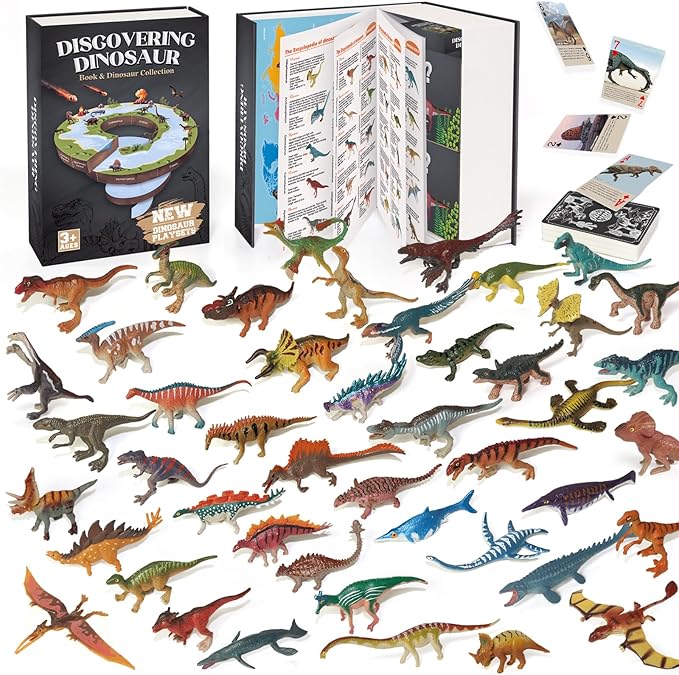 Dinosaur Toys Book with 50 PCS Different Dinosaurs Figures & Pokers,Interactive Perfect for Kids Dinosaurs Educational Toys for 3 4 5 6 7 8 12 Year Old Boys&Girls