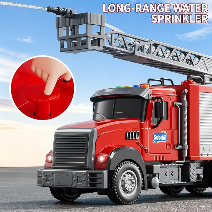 Kids Fire Truck Toy Friction Powered Fire Rescue Truck Vehicle Toy with Lights and Sirens Sounds, Water Pump, Ladder, Gifts for 3 4 5 6 7 8 Years Old Boys Girls