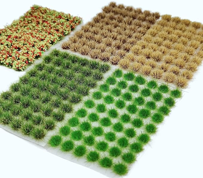 gdeplok 270 Pcs Static Grass & Miniature Flower Clusters Kit for Model Railway Scenery, Train Layouts, Diorama Bases, Wargaming and DIY Miniature Landscapes