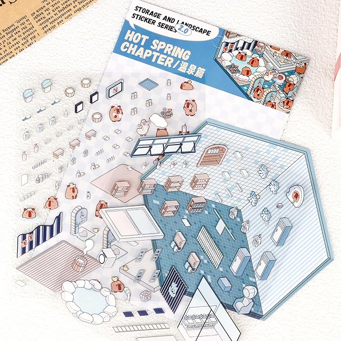 DIY 3D House Stickers, 4 Set Fun DIY Stickers Scene Make Your Own Warm Home, Supermarket, Coffee Shop, Music Bar, Cute 3D Cartoon Scene Stickers for Adult Kids Relief Stress Pass The Time (XM2.0)