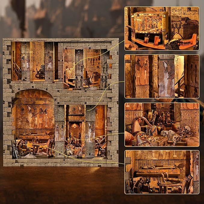 Book Nook Kit - Egyptian Pharaohs Tomb DIY Miniature House Kit for Adults and Teens, Dollhouse BookNook Tiny House, Bookshelf Decor 3D Wooden Puzzle, Unique Gifts for Family and Friends