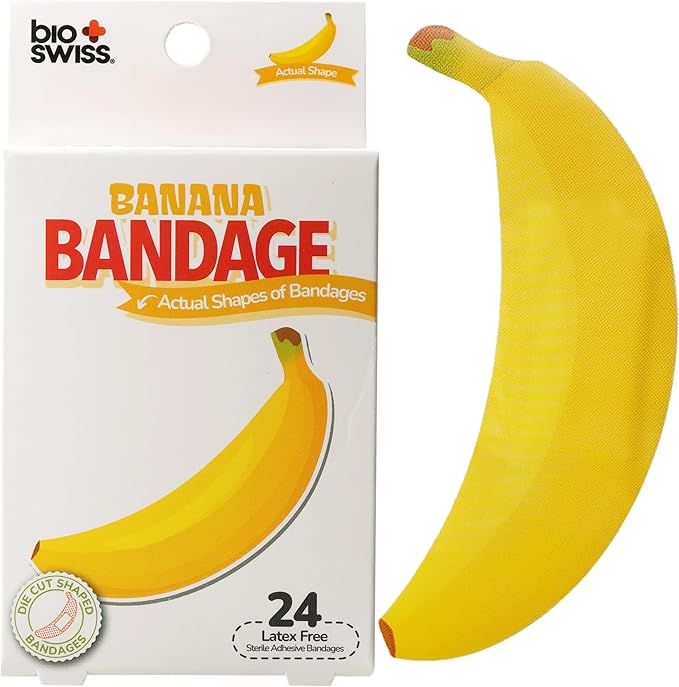 BioSwiss Bandages, Banana Shaped Self Adhesive Bandage Set, Latex Free, Sterile Wound Care, 24 Count