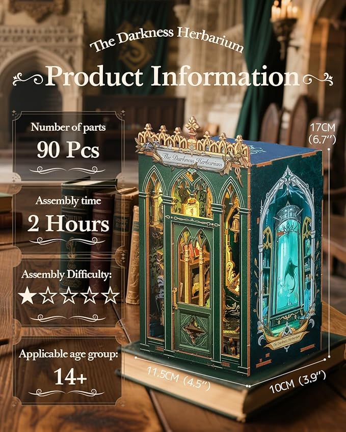 CUTEBEE Book Nook Kit - DIY Miniature House Magic Dollhouse Kit for Adults, Booknook Tiny House Bookshelf Decor 3D Wooden Puzzle, Gifts for Family, Friends (The Darkness Herbarium)