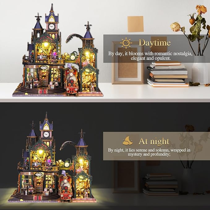 CRIOLPO DIY Miniature Dollhouse Kit: Dollhouse Kit for Adults Teens - 3D Wooden Puzzles mini House Building Kit with LED Light - Gifts for Family Friends (Rail-tracksecluded City)