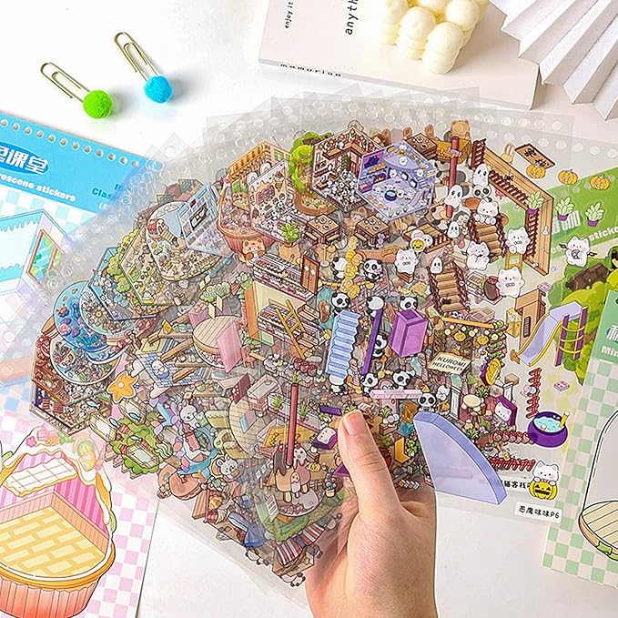 DIY 3D Sticker Scene - 20 Sets(1500 PCS Fun DIY Reusable Sticker Book, Create Your Own Scenes, Cute Stickers & Waterproof, Ideal Relieve Stress Anywhere, Crafts Party Favors