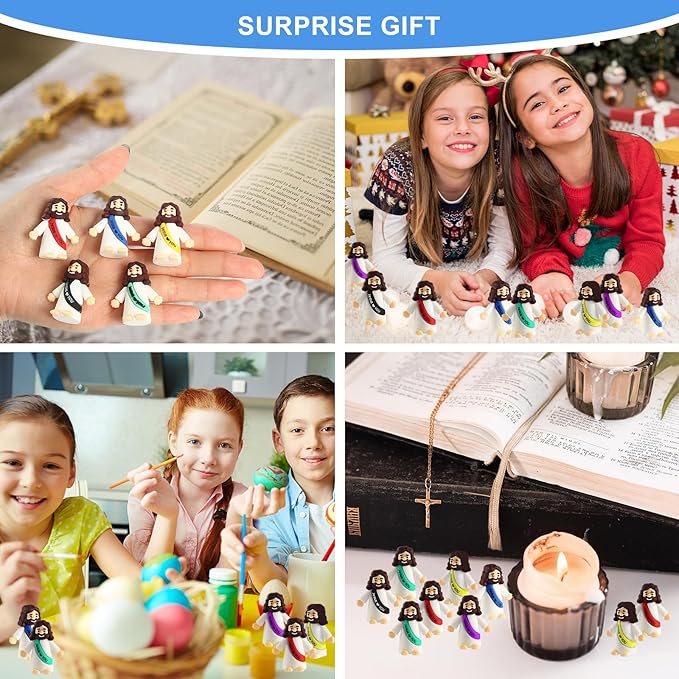 300 Pcs Mini Jesus Figurines in Bulk – Little Jesus Figures, Original Design, Hide and Seek Toys, Sunday Religious Party Favors, Easter Egg Stuffers, (Multicolor)