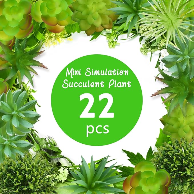 QUOZUO 22pcs Artificial Succulents Realistic Mini Succulent Plants, Green Succulents Small Plants for DIY Crafting Garden Home Arrangement Office Decorations (Unpotted)