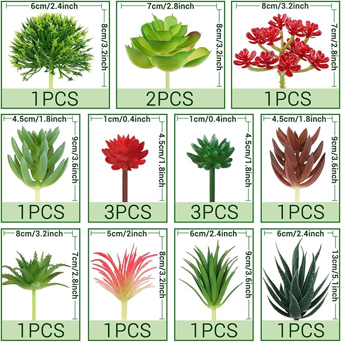 QUOZUO Artificial Succulents Plants, 16pcs Fake Succulents Plant for DIY Home Floral Wall Garden Office Party Decoration Colorful (Unpotted)