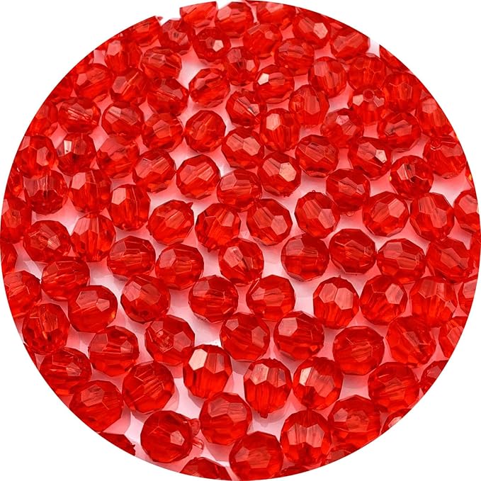 Jmassyang 100 Pieces 12mm Acrylic Round Faceted Beads Plastic Loose Spacer Beads Colorful with Hole for Jewelry Making DIY Bracelet Necklace Earring Keychain(Red)