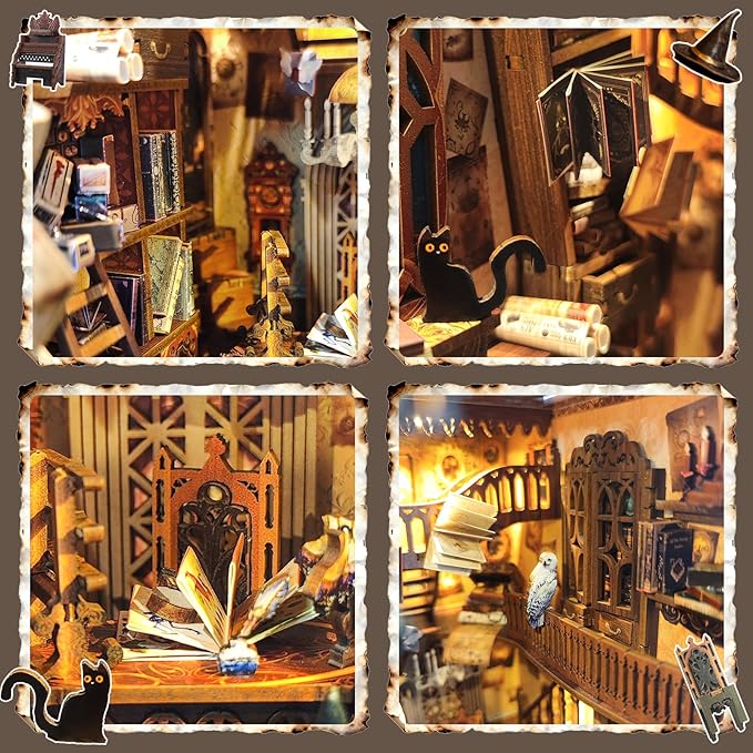 BELEEV Book Nook Kit, DIY Miniature Dollhouse Kit, 3D Wooden Puzzle for Adult and Teens, Booknook Bookshelf Decor Craft with LED Light, Gifts for Women Teens and Puzzle Lovers - Magic World