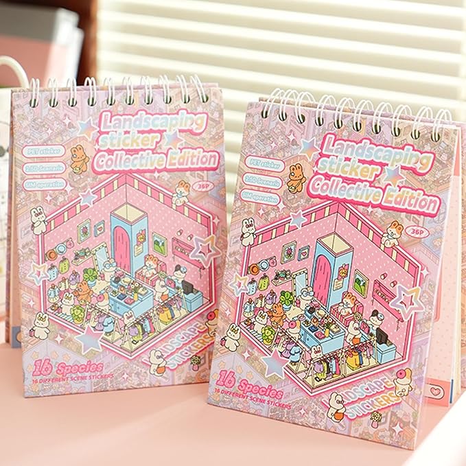 DIYs Sticker Scene Book for Kids Adults, 3D Room Scene Stickers, Funny Miniature 3D House Sticker Set, Make Your Own Room Scenes Stickers