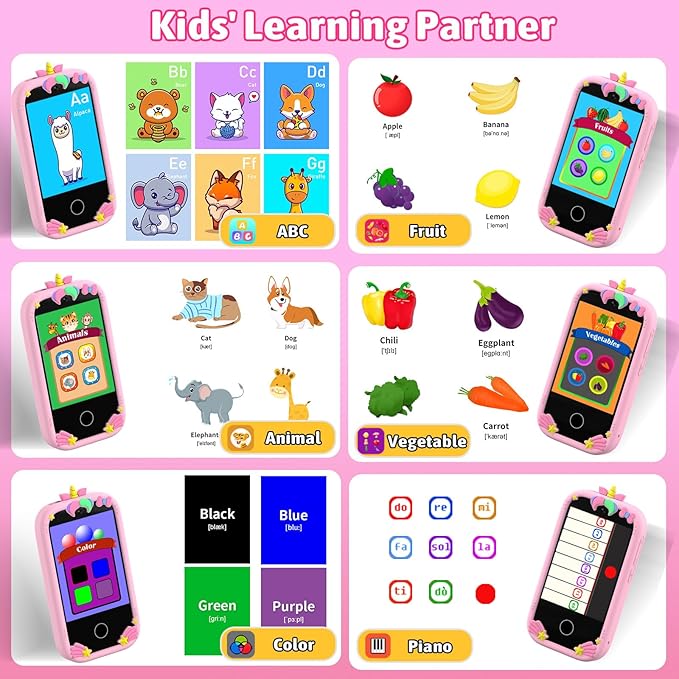 BEBESIRI Kids Camera Mini Smartphone Toy for Girls, 2.8" Touch Screen, 22 Learning Games, Dual Camera, Music Player, 32GB Card | Educational Gift for Christmas & Birthday (Cherry Pink)