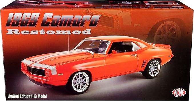 1969 Chevy Camaro Restomod Custom Hugger Orange with Silver Stripes Limited Edition to 800 Pieces Worldwide 1/18 Diecast Model Car by Acme A1805720