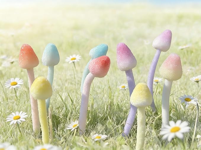 Sthdembo 67-Piece Glittery Mushroom Fairy Garden Kit with Mini House, Bridge, Fences & Resin Animals - Handmade Miniature Figurines & Landscape Ornaments for Terrarium, Desk Plants