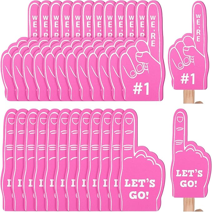 Sinmoe 24 Pcs Mini Foam Finger Baseball Fan Mini Foam Finger, We're #1 Sports Themed Party Supplies for Baseball Hockey Football Basketball Events Team Gifts(Pink)