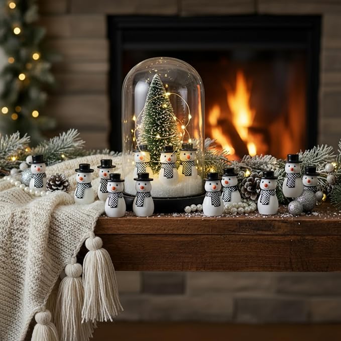 50 Pcs Winter Miniature Snowman Mini Winter Figurines Resin Snowman Ornaments for Crafts Micro Landscape Ornament Xmas Figurines for Holiday DIY Decor Party Favors