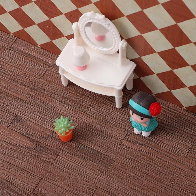 NUOBESTY Peel and Stick Dollhouse Flooring Tiles Miniature Self Adhesive Floor Panels for Dollhouse Decorations DIY 1 12 Scale Wood Floor Accessory for Rooms