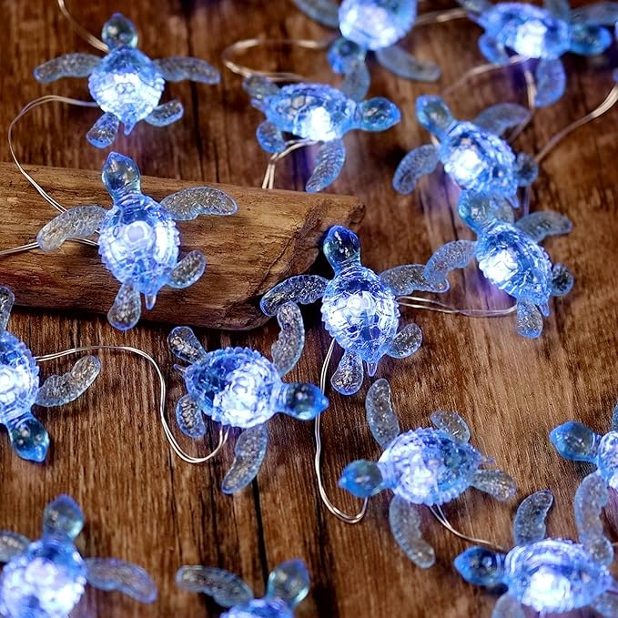 Blue Sea Turtle String Lights -Nautical Wall Décor -Fairy Lights-10ft 30 LEDs -Remote Controll-USB Plug-in -Battery Pack - Summer Ocean Themed -Wedding- Baby Shower- Birthday Party -House Decoration