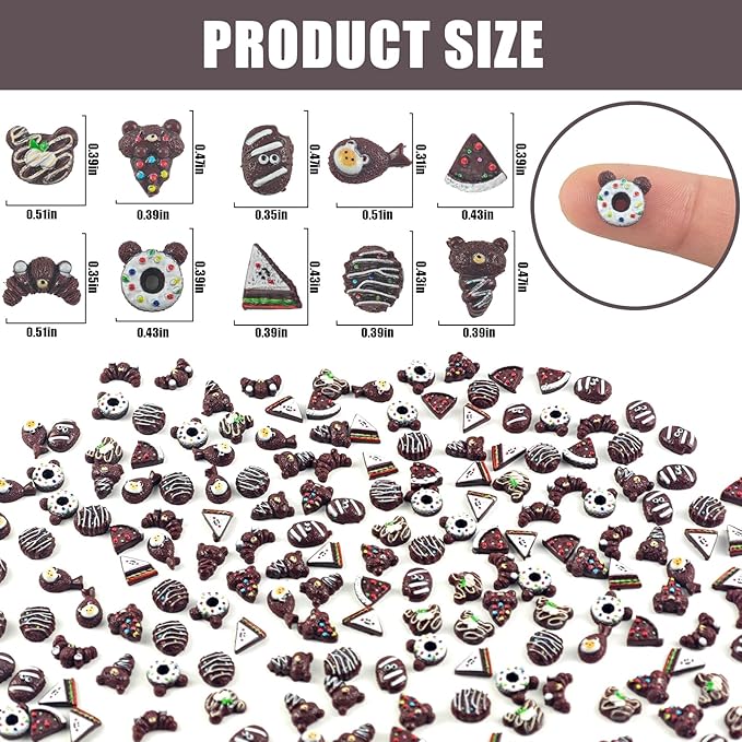 200 PCS Colorful Mini Resin Chocolate Dessert Series Figures for Crafts Tiny Resin Baking Food Miniature Things for Dollhouse Fairy Garden Micro Landscaping Decoration Cake Toppers Decor