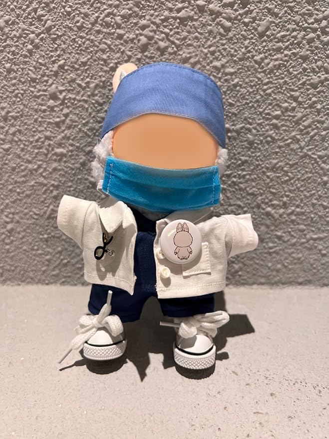 Doctor Set for 6.7 Inch Clothes - 8 Hand-Sewn Sky Blue Pieces: White Coat, Pants, Medical Tools I 17cm Pretend Play Costume Accessories Only. (Doctor B)