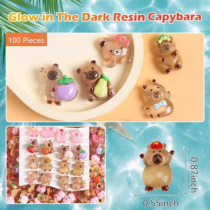 100 Pcs Mystery Capybara Blind Bag: Mini Glow and Classic Resin Capybara Figures Bulk, Mini Capybara Resin Animals for Fairy Garden, Dollhouse Décor, Collectible Surprise