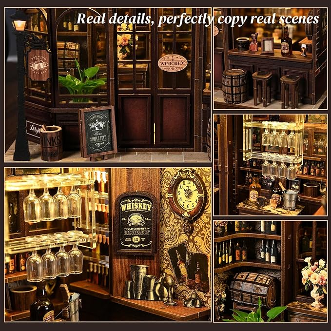 DIY Book Nook Kit - Corner Miniature Wooden House Toy Model,3D Puzzle Tiny House Bookshelf Insert Decor for Adults,Teens,Creative Christmas/Birthday Gift for Book Lovers,Friends,Family (Tavern)