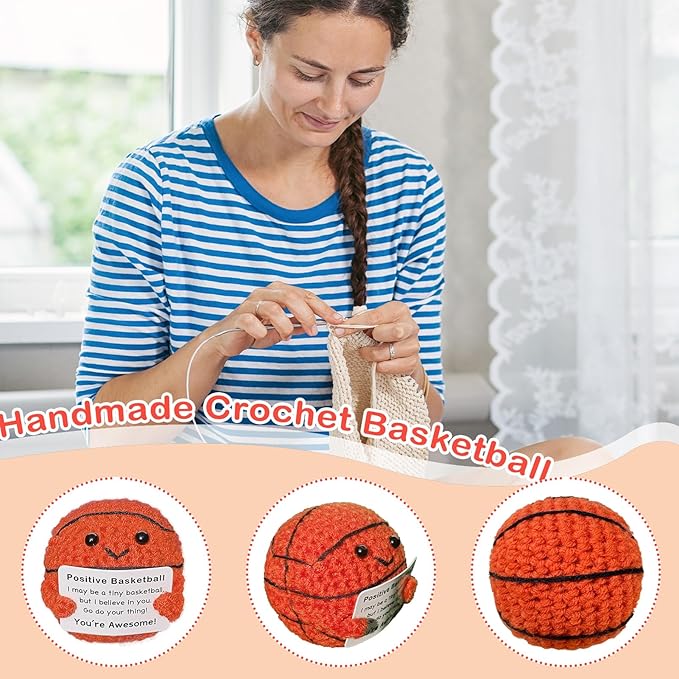 Zelaxeyi Funny Crochet Mini Basketball Gift for Basketball Lovers,Birthday Gifts for Men Women Basketballs Players Emotional Support Crochet