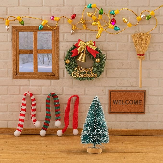 67Pcs Dollhouse Accessories Christmas Miniature Decorations 1:12 Doll House DIY Craft Mini Snowman Gift Boxes Fake Light Festival Holiday Party Favors Christm Gift for Children