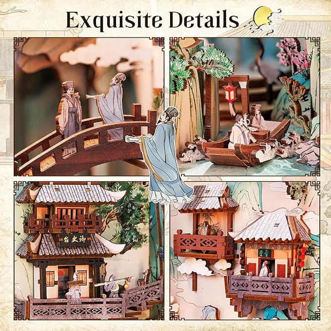 CUTEBEE Book Nook Kit - DIY Miniature House Dollhouse Kit for Adult and Teens, Booknook Bookshelf Decor Alley Model Build with LED Light, Gifts for Family and Friends