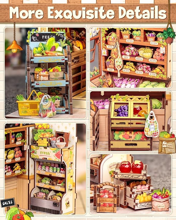 CUTEBEE Book Nook Kit, DIY Miniature House Kits for Adult and Teens, Dollhouse Booknook Tiny House, Bookshelf 3D Wooden Puzzle, DIY Craft Gifts for Family and Friends (The Greens’ Grocery)