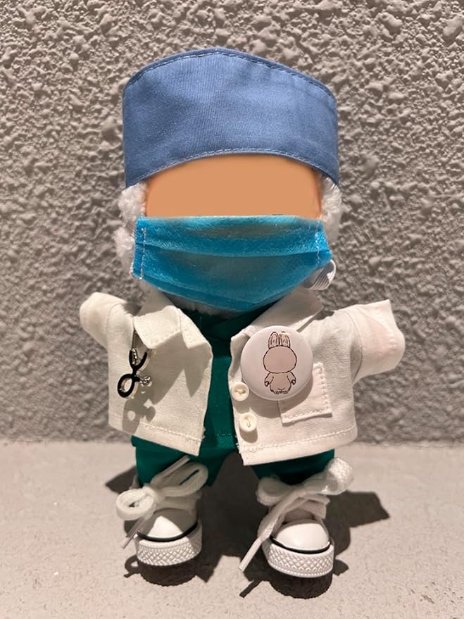 Doctor Set for 6.7 Inch Clothes - 8 Hand-Sewn Mint Green Pieces: White Coat, Pants, Medical Tools I 17cm Pretend Play Costume Accessories Only (Doctor C)