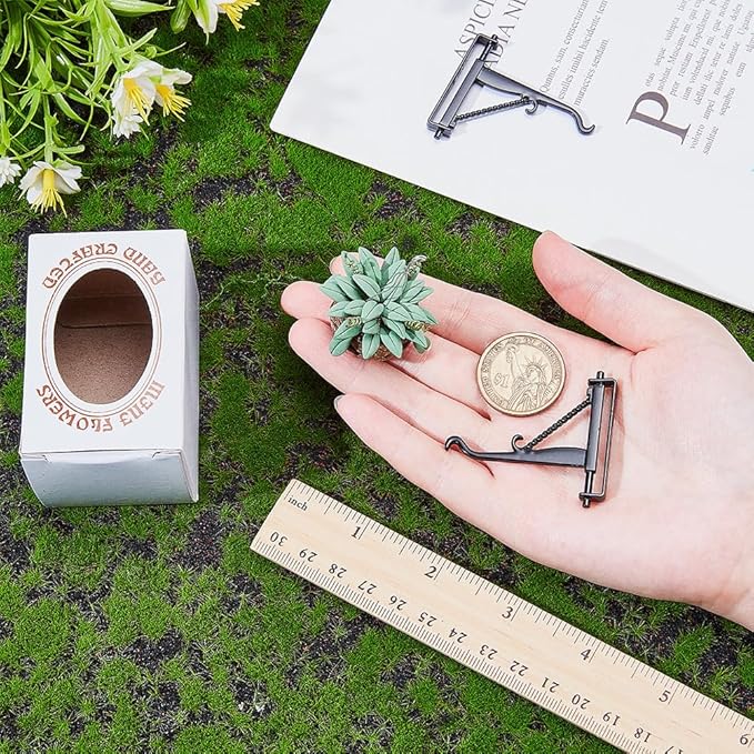 arricraft 2 Sets Miniature Dollhouse Hanging Bonsai Plant, 1:12 Mini Flowerpot Succulent Doll House Decor with Alloy Hook Hanger Model for Play House Accessories Decor